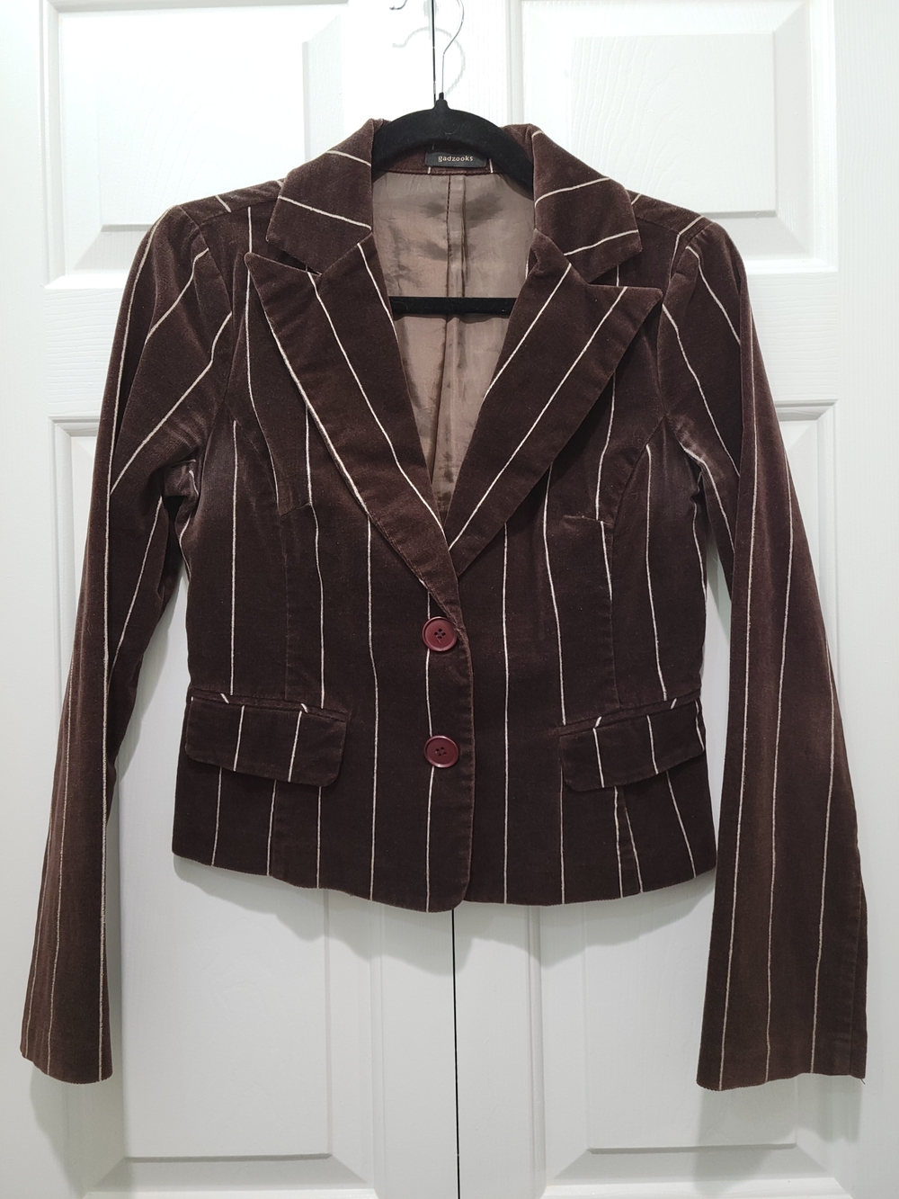 Gadzooks Chocolate Brown Velvet Pinstripe Blazer Jacket - Vintage Y2K